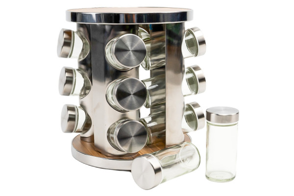 Набір ємностей для спецій на підставці 12 од. нерж. сталь та дерево LoveYouHome