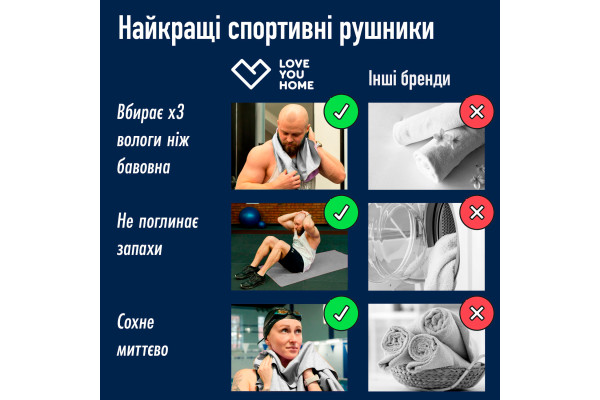 Спортивний рушник Love You 70х140 з мікрофібри Бордо