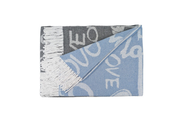 Плед бавовняний Love сіро-блакитний Love You, розмір 140 x 200 см