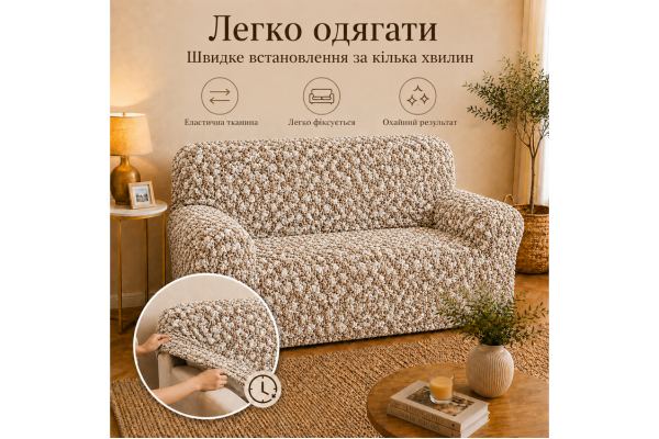 Еластичний чохол на 2-місний диван 3D Жатка бежевий Love You Italy