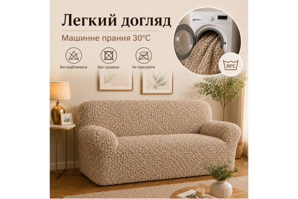 Еластичний чохол на 2-місний диван 3D Жатка бежевий Love You Italy