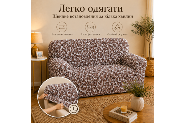 Еластичний чохол на 2-місний диван 3D Жатка мокко-бежевий Love You Italy