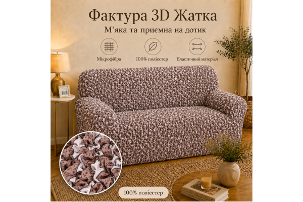 Еластичний чохол на 2-місний диван 3D Жатка мокко-бежевий Love You Italy