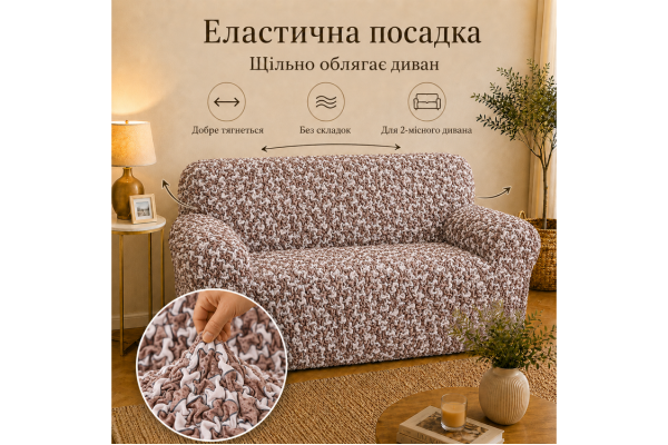 Еластичний чохол на 2-місний диван 3D Жатка мокко-бежевий Love You Italy