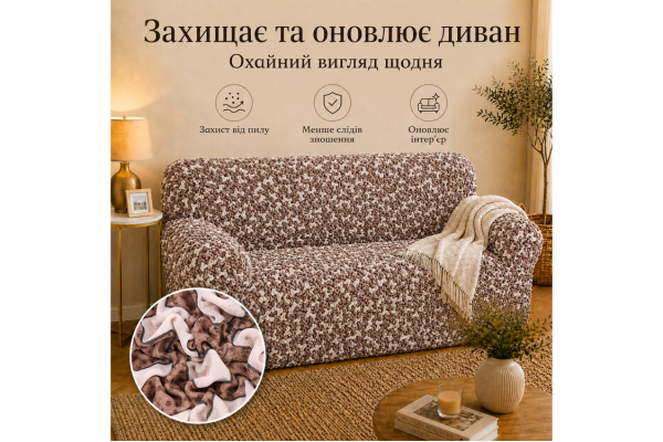 Еластичний чохол на 2-місний диван 3D Жатка мокко-бежевий Love You Italy