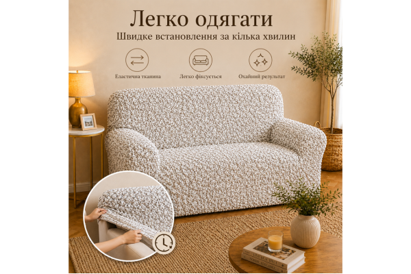 Еластичний чохол на 2-місний диван 3D Жатка кремовий Love You Italy